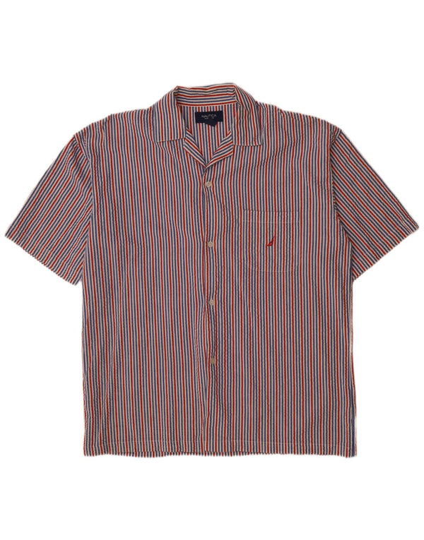 Camisa masculina de manga curta Nautica grande algodão listrado multicolorido