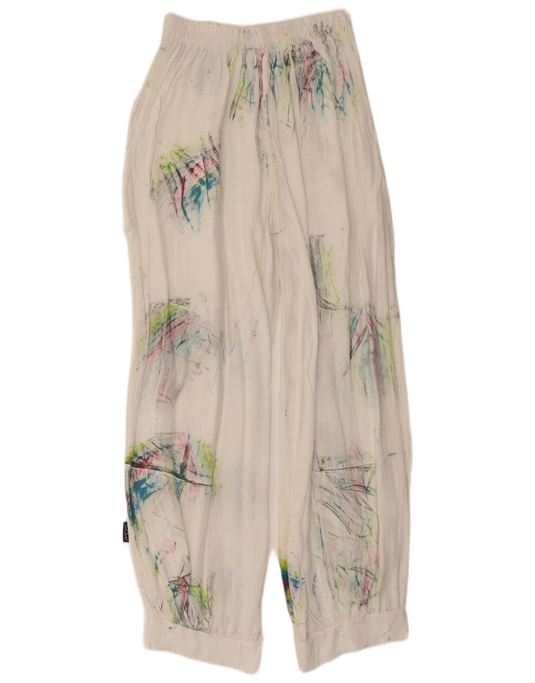 Calça Harém Feminina Vintage Média W28 L29 Branca Tie Dye Viscose