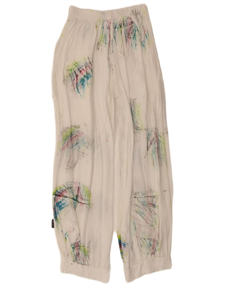 Calça Harém Feminina Vintage Média W28 L29 Branca Tie Dye Viscose