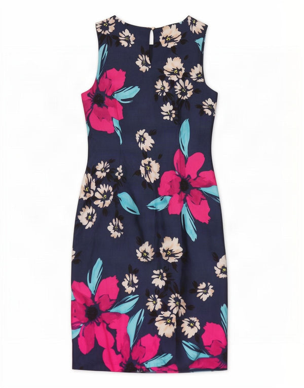 Vestido feminino monsoon sem mangas com bainha UK 14 grande azul marinho floral viscose