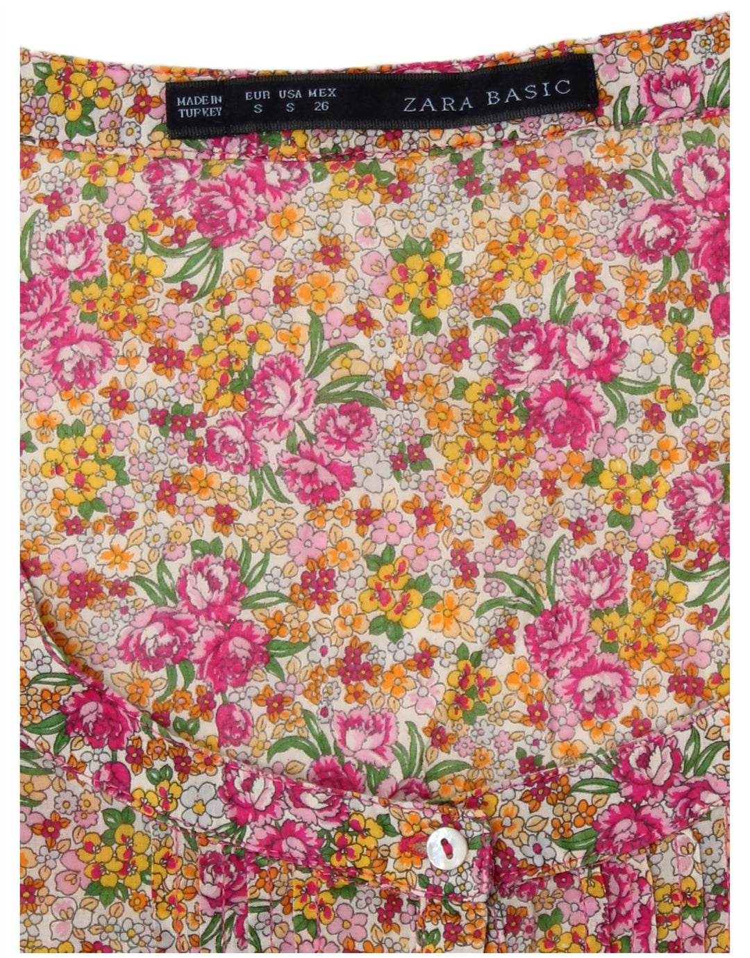 Blusa feminina de manga curta Zara UK 8 pequena floral multicolorida