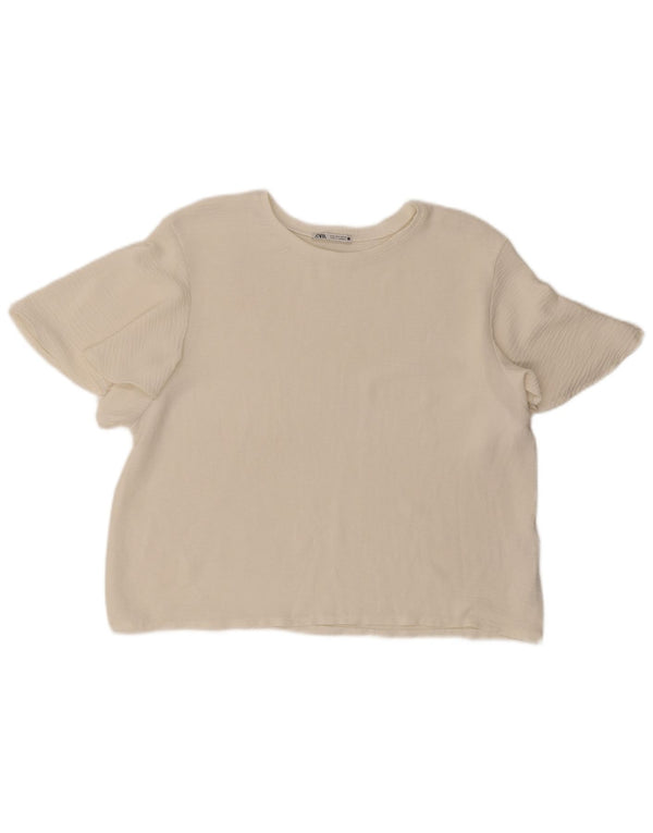 Blusa feminina Zara Top UK 16 grande poliéster branco