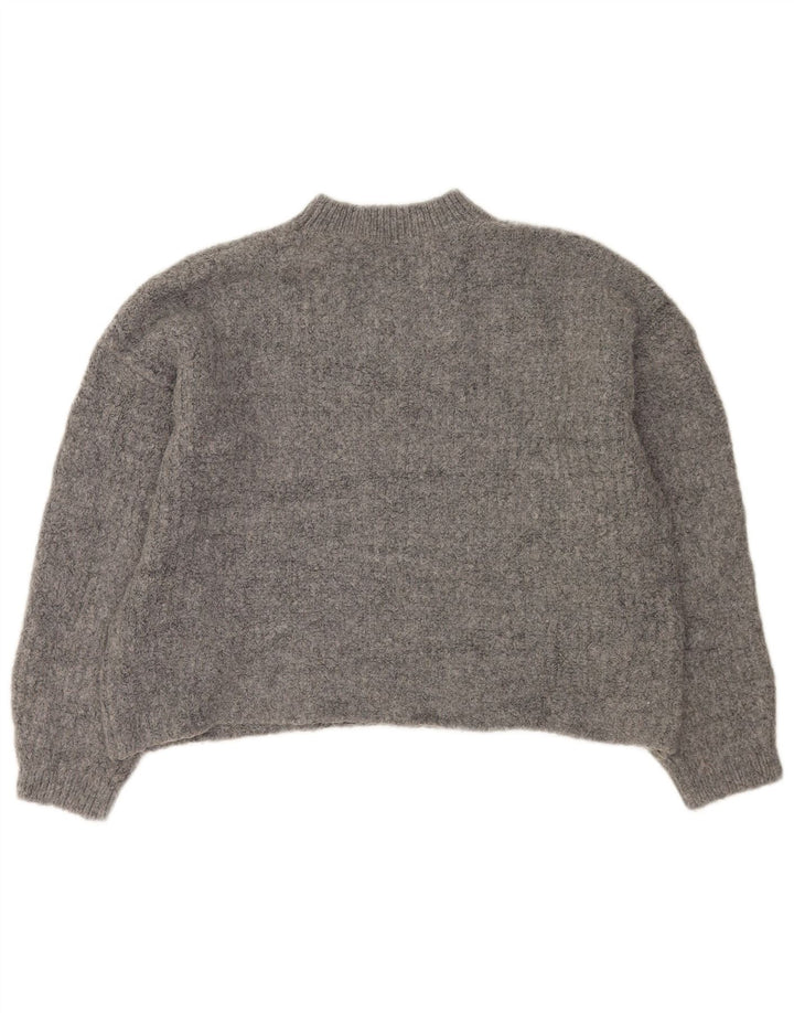 Suéter feminino Marks & Spencer com gola redonda grande, Reino Unido 14, cinza médio