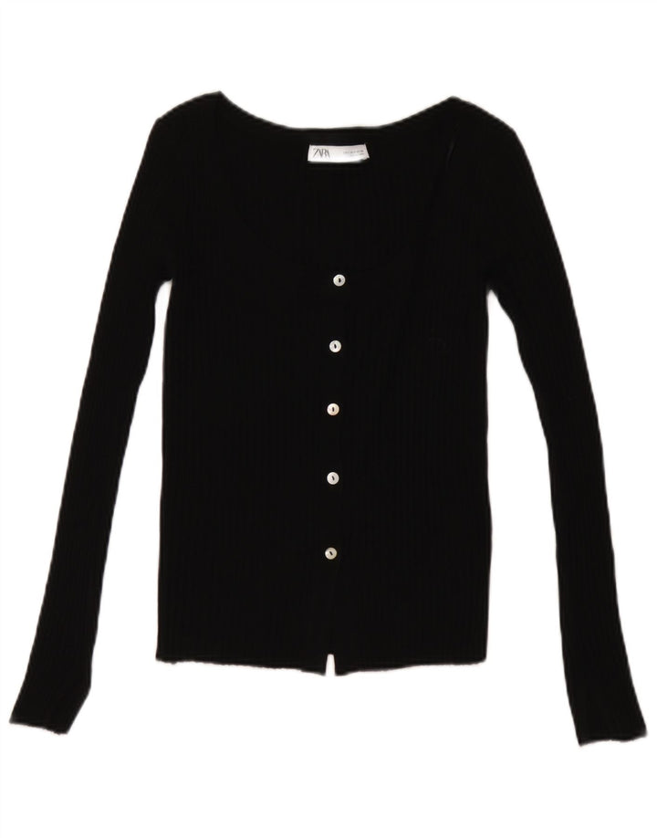 Suéter cardigã feminino Zara Reino Unido 8 pequeno acrílico preto