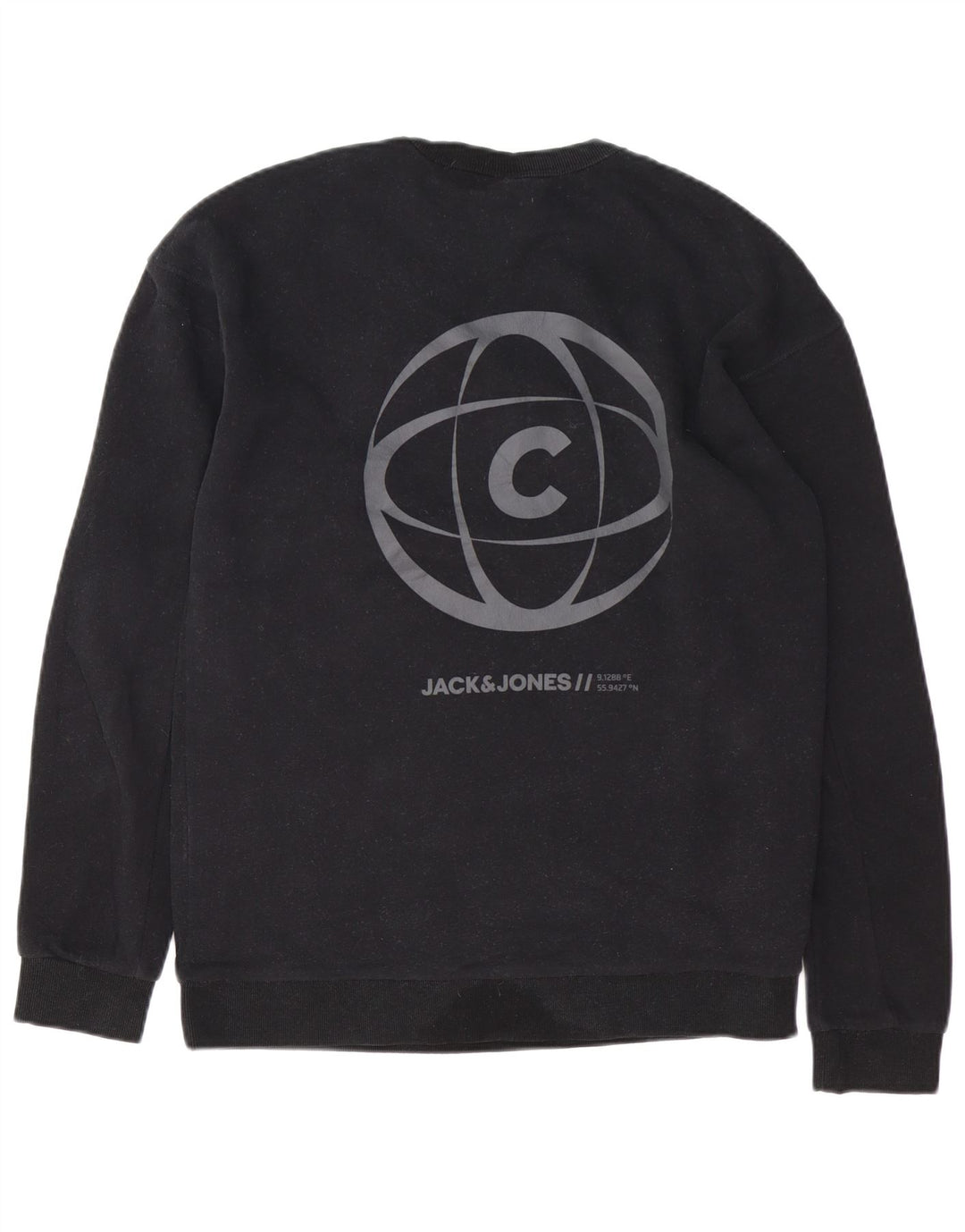 JACK & JONES Suéter masculino Core Graphic com capuz grande de algodão preto