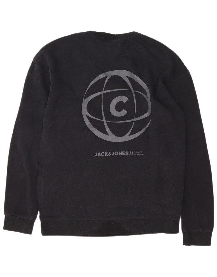 JACK & JONES Suéter masculino Core Graphic com capuz grande de algodão preto