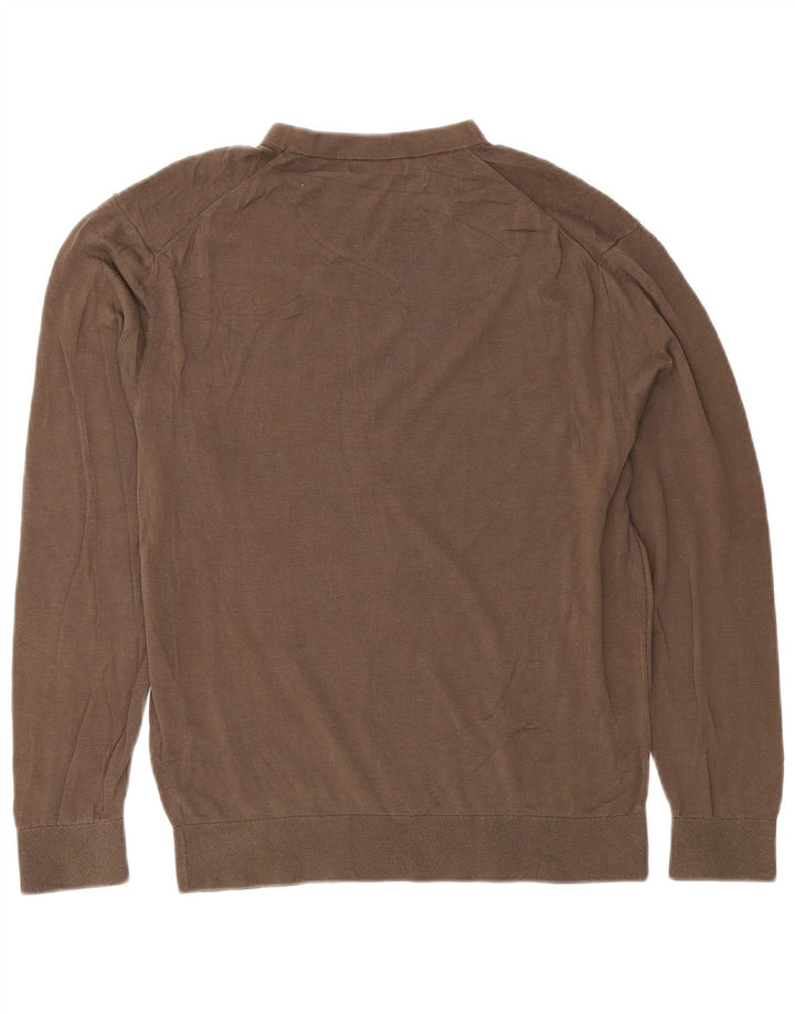 Suéter feminino Zara com gola redonda, Reino Unido 14, algodão marrom médio