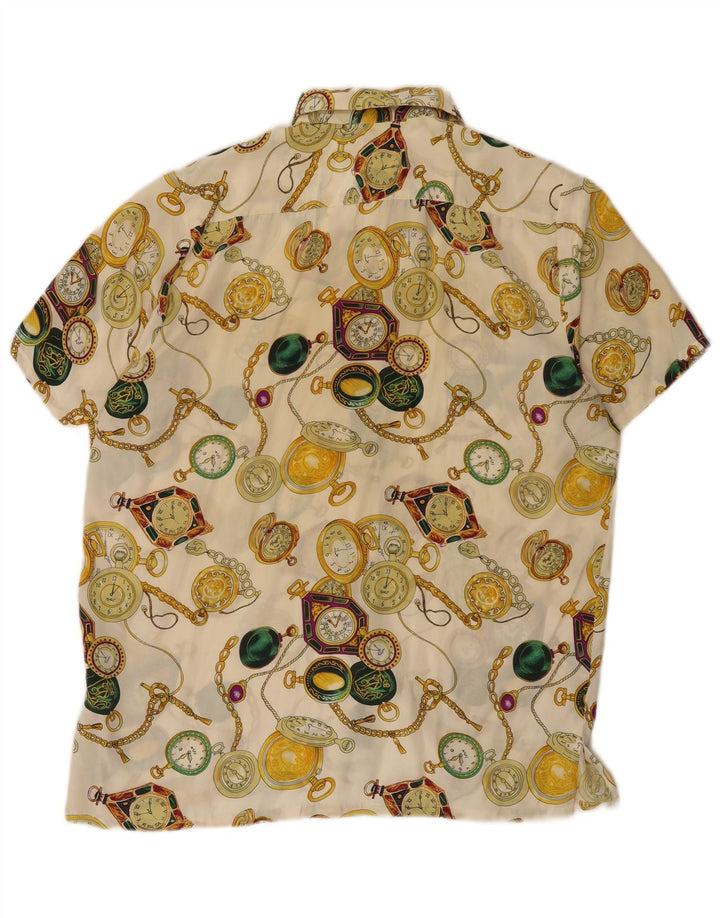 Blusa feminina vintage com padrão abstrato Reino Unido 16 grande off white