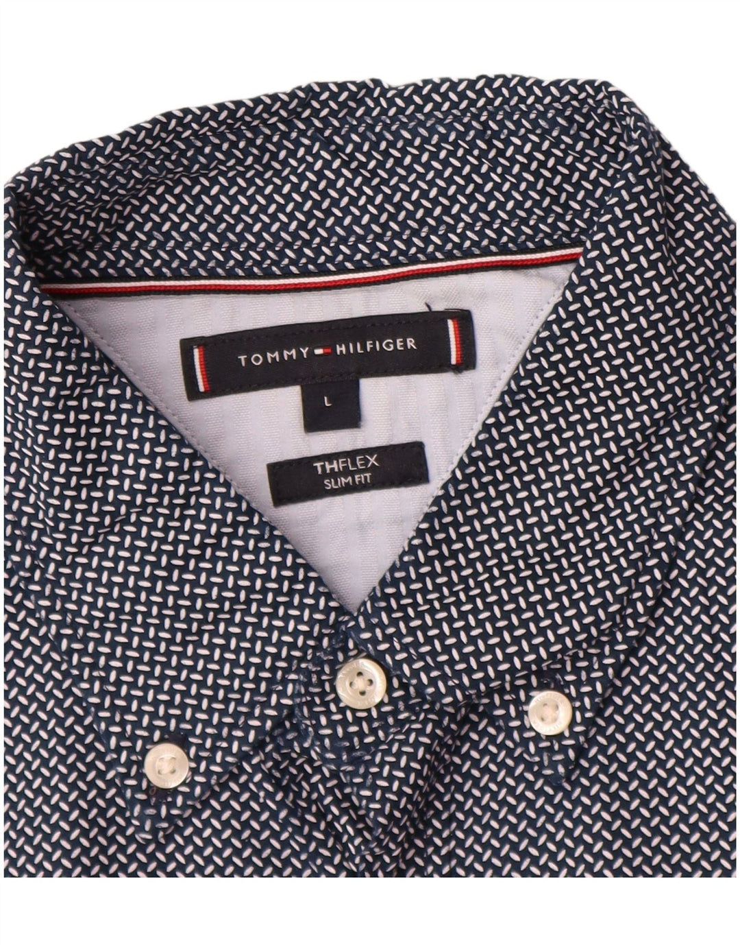 Camisa masculina Tommy Hilfiger Flex Slim Fit grande algodão geométrico azul marinho
