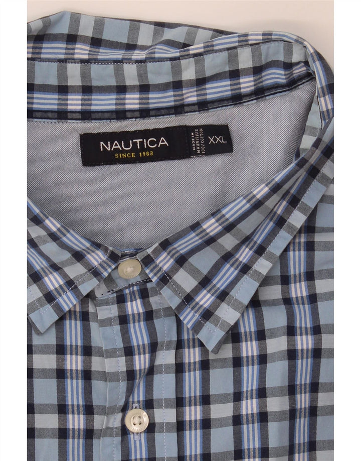 Camisa masculina de manga curta Nautica 2XL algodão xadrez azul
