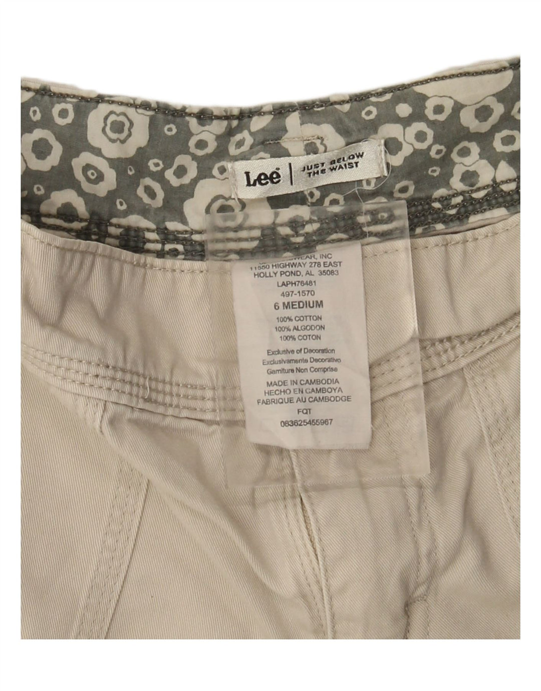 Shorts cargo feminino LEE US 6 médio W28 algodão bege