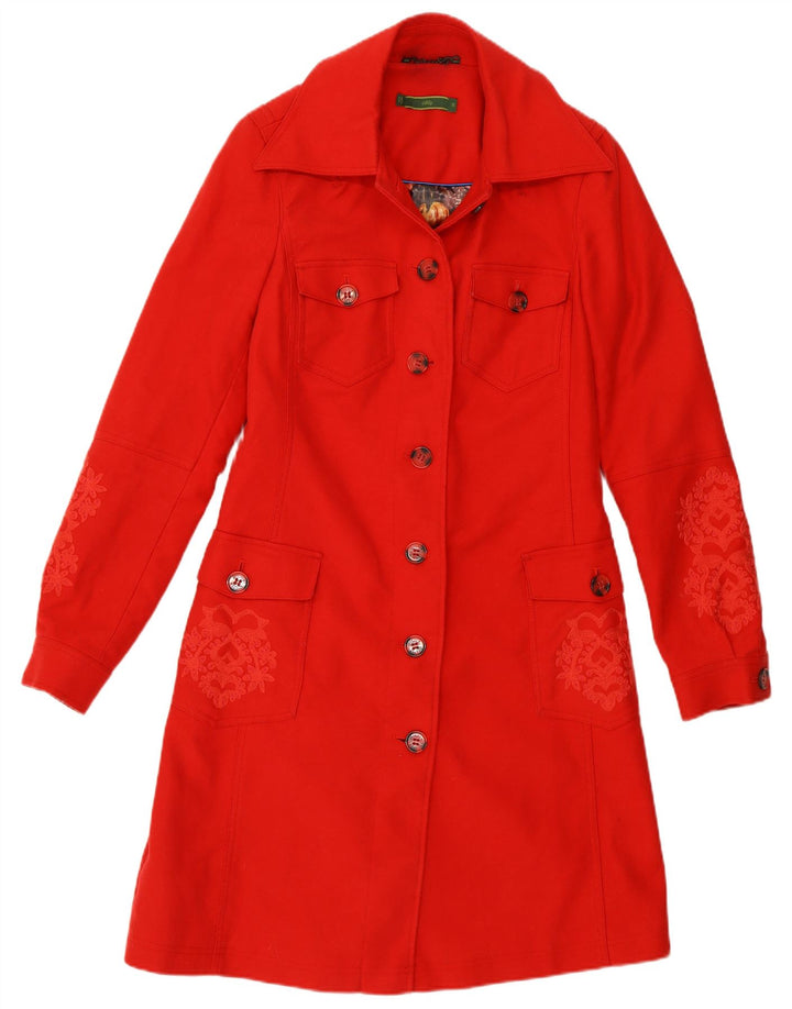 Sobretudo feminino Oilily estampado regular ajuste UE 36 pequeno algodão vermelho Paisley