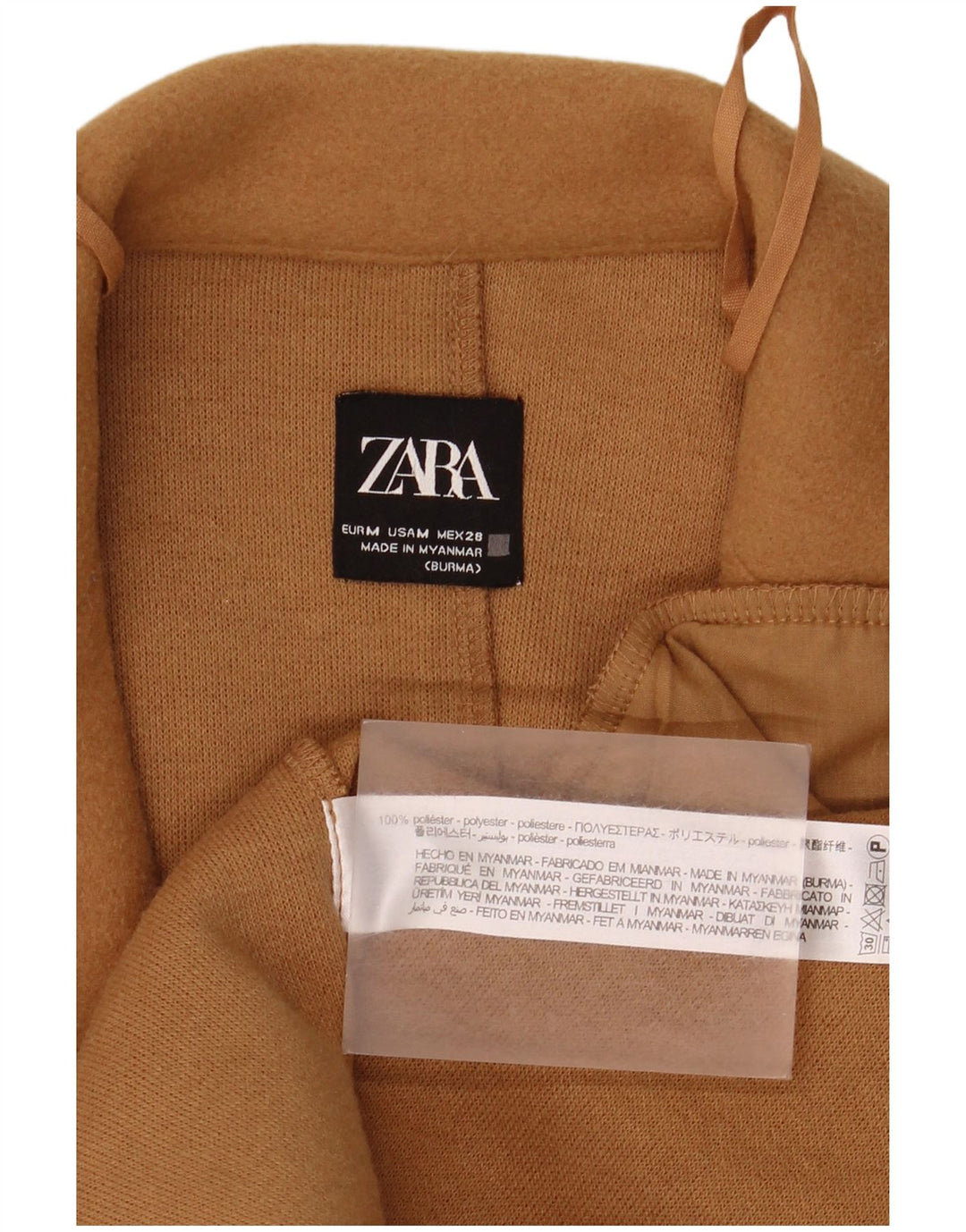 Sobretudo aberto feminino Zara UK 14 poliéster bege médio