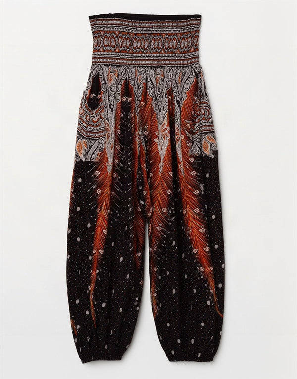 Calça Harém Feminina Vintage Cintura Alta W28 L25 Preto Floral
