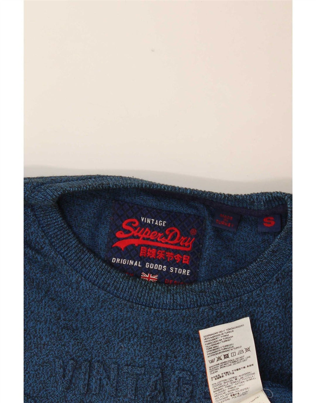 Top gráfico masculino Superdry manga comprida pequeno algodão manchado azul