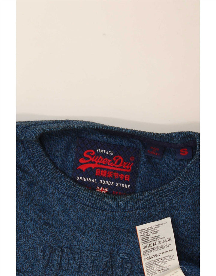 Top gráfico masculino Superdry manga comprida pequeno algodão manchado azul