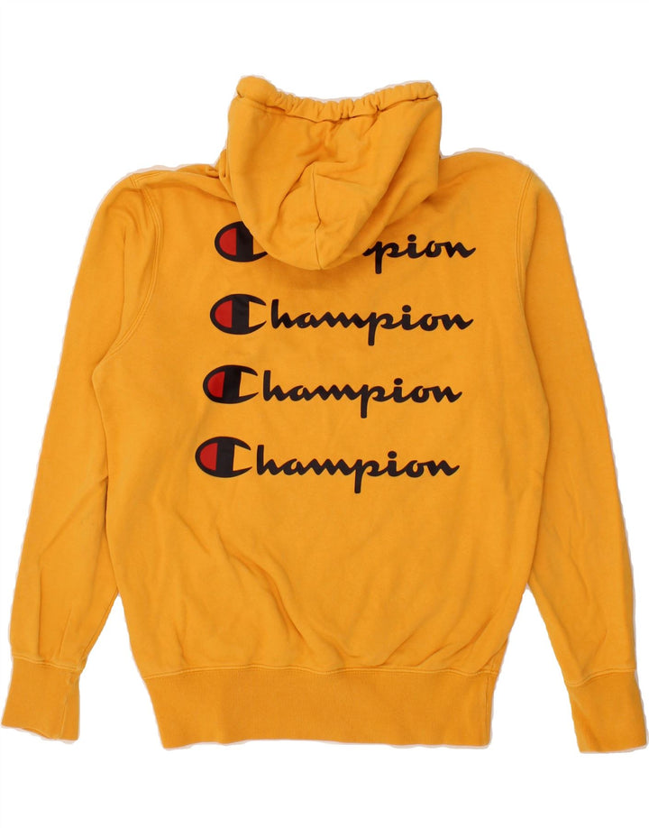 CHAMPION Mens Graphic Hoodie Jumper Small Yellow Cotton Vintage Champion and Second-Hand Champion from Messina Hembry 