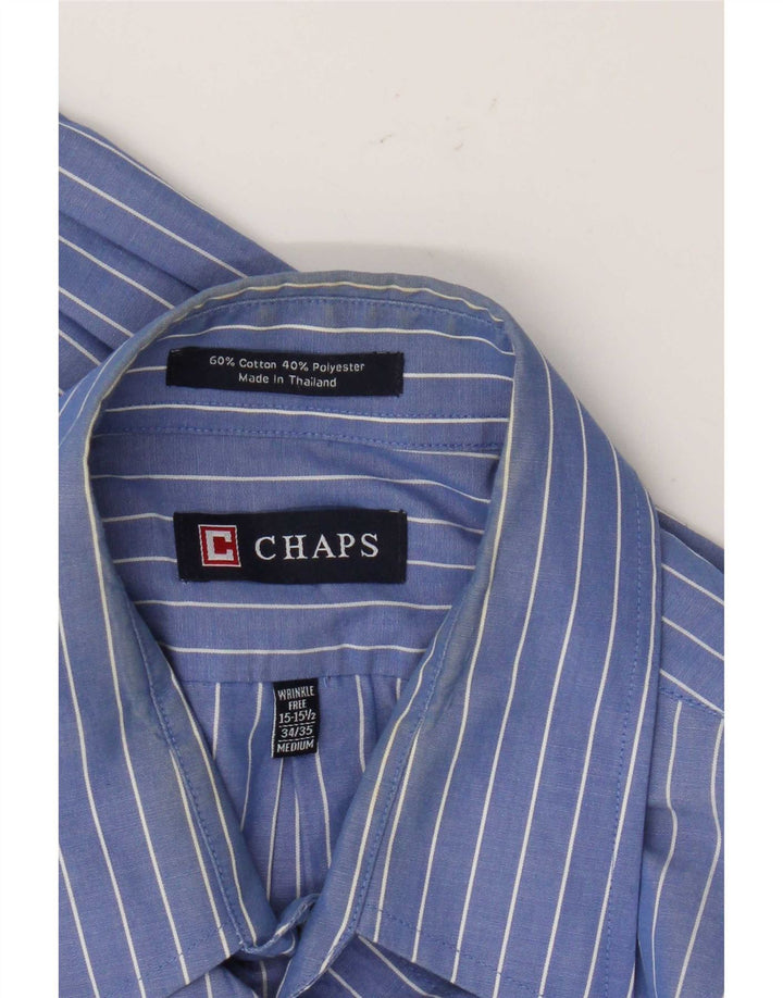 Camisa masculina Chaps tamanho 15 1/2 algodão listrado azul médio