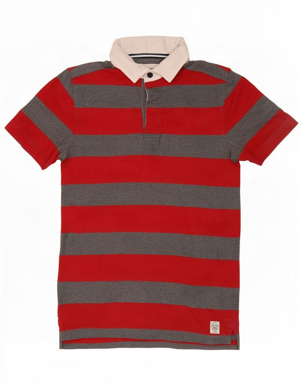 Camisa pólo de rugby masculina Fat Face XS algodão listrado vermelho