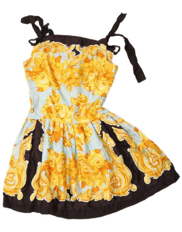 Mini vestido swing feminino vintage UK 18 XL multicolorido floral retrô