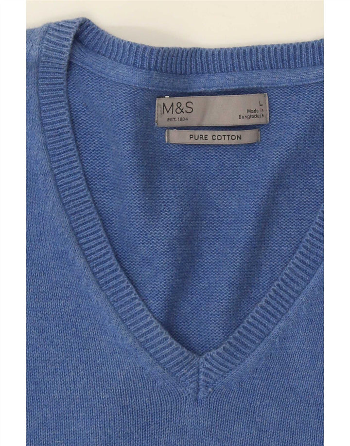 Suéter masculino Marks & Spencer com decote em V grande azul