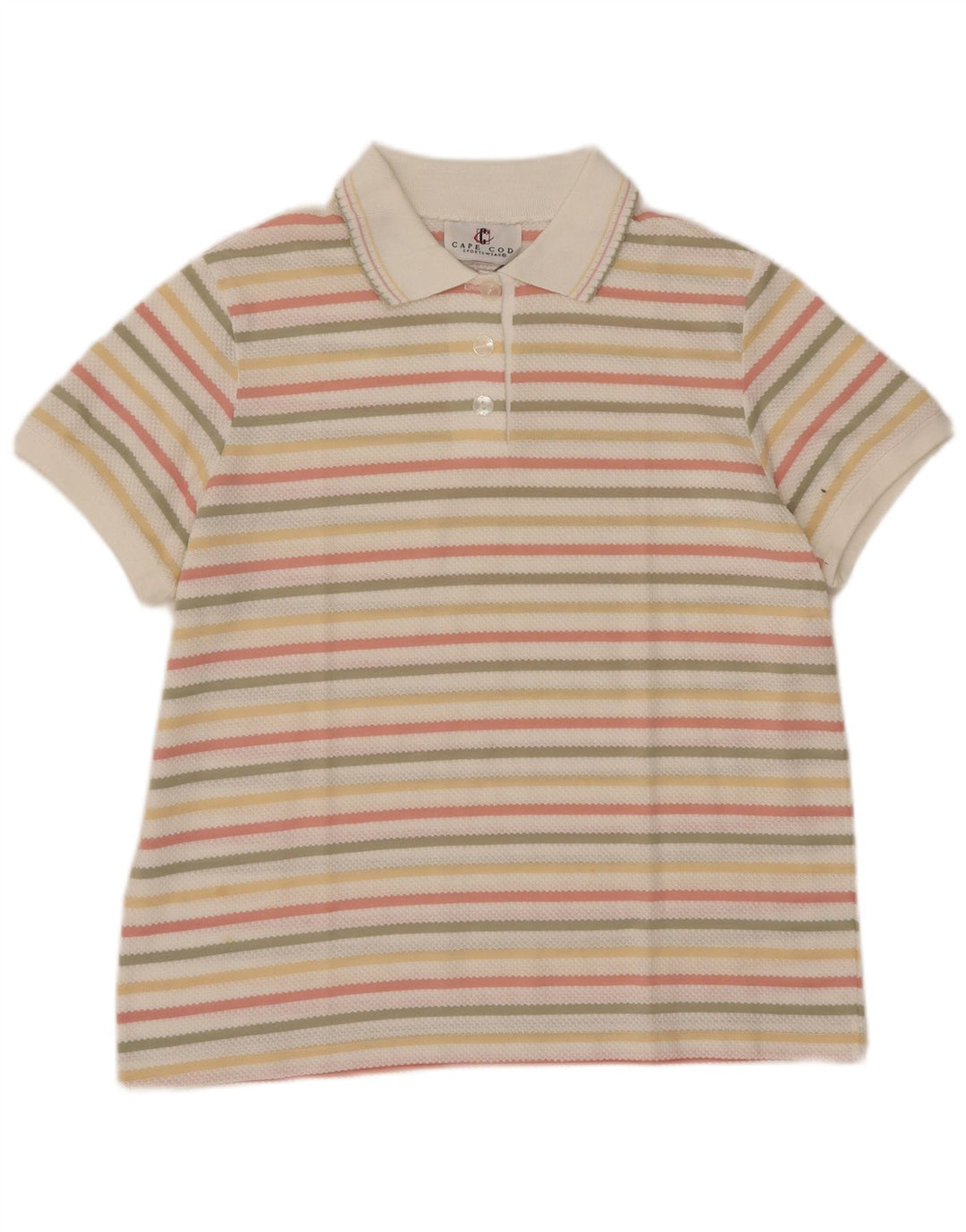 Suéter feminino vintage com gola polo UK 14 listrado médio multicolorido