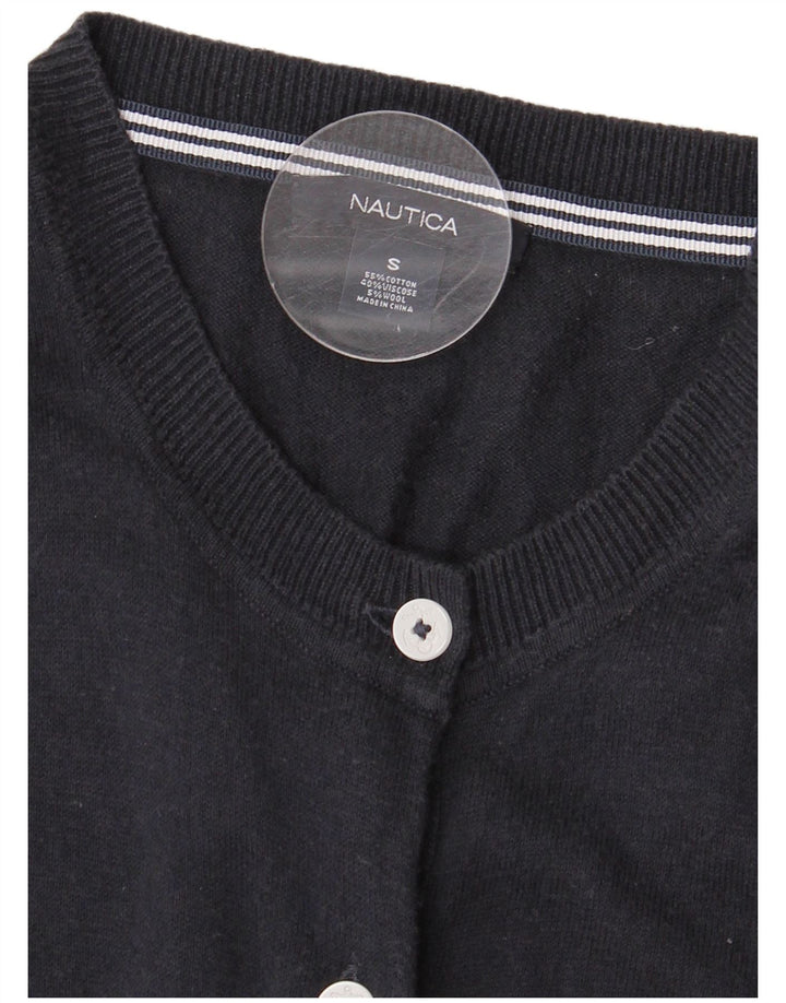 Suéter cardigã feminino Nautica Reino Unido 10 pequeno algodão azul marinho