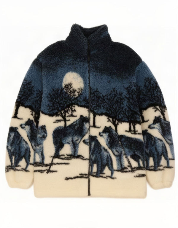 Jaqueta de lã gráfica masculina vintage Reino Unido 40 grande estampa animal azul marinho