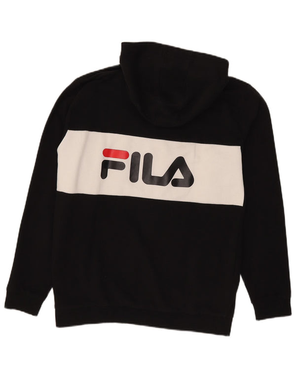 Suéter feminino Fila com capuz e zíper gráfico 13-14 anos preto colorblock