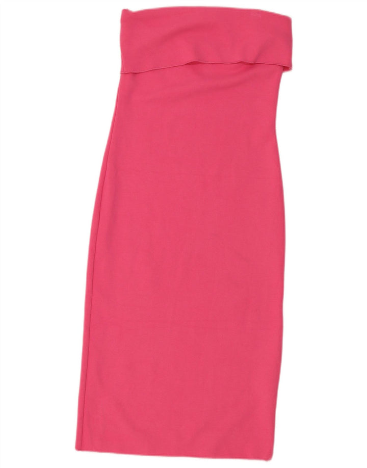 Vestido sem alças feminino Zara Reino Unido 14 grande viscose rosa