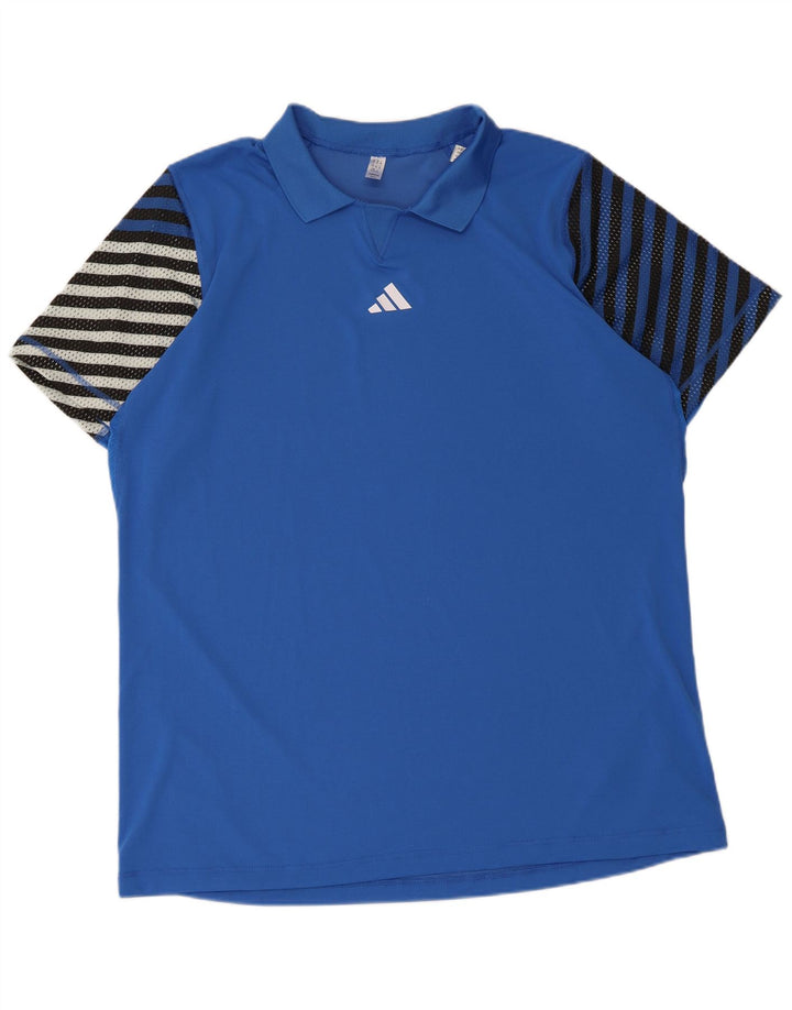 Camisa polo masculina Adidas 2XL poliéster listrado azul