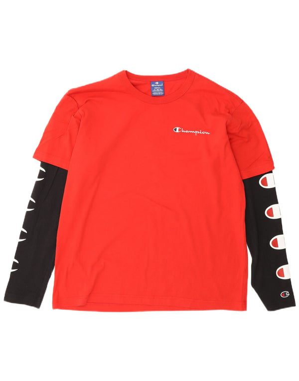 Campeão Mens Gráfico Top Manga Longa Pequeno Colorblock Vermelho