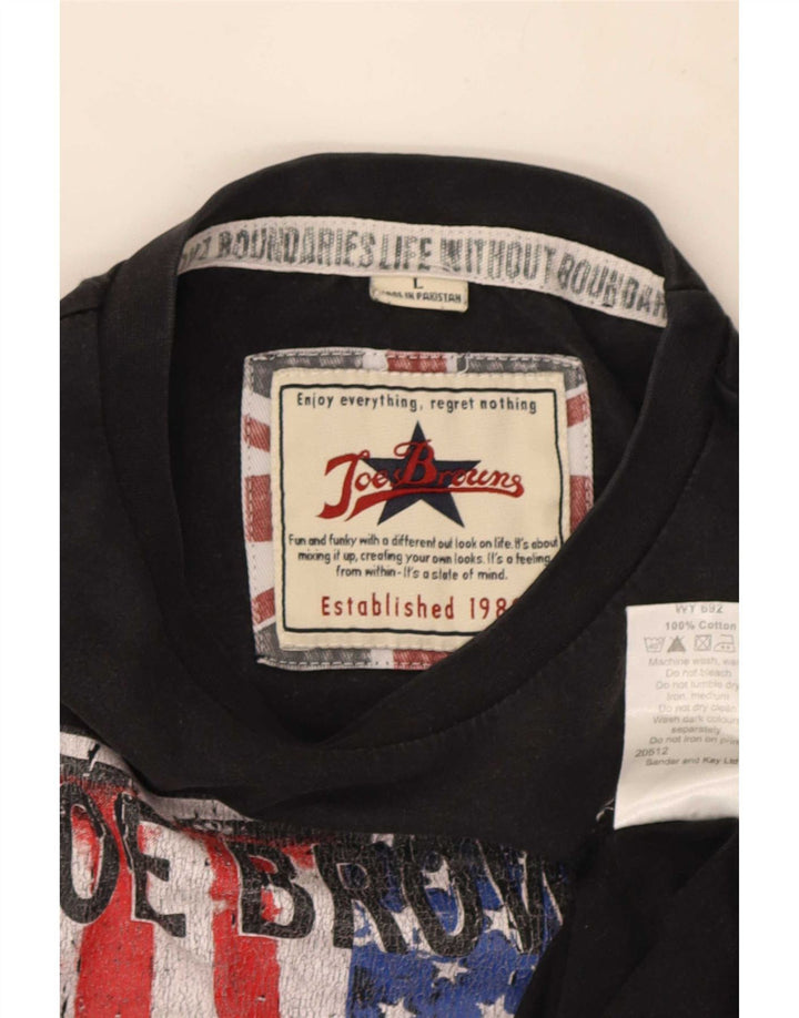 Camiseta gráfica masculina Joe Browns Top grande de algodão preto