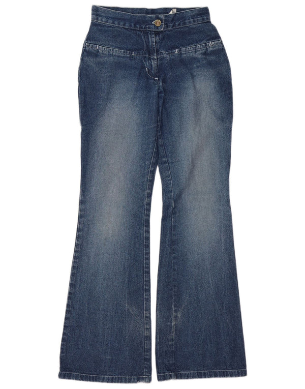 Jeans feminino vintage queimado UK 8 pequeno W26 L31 algodão azul