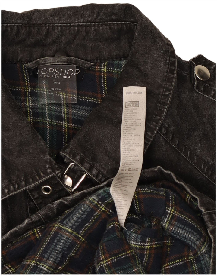 Jaqueta jeans feminina Topshop Reino Unido 8 pequena preta poliacrílica