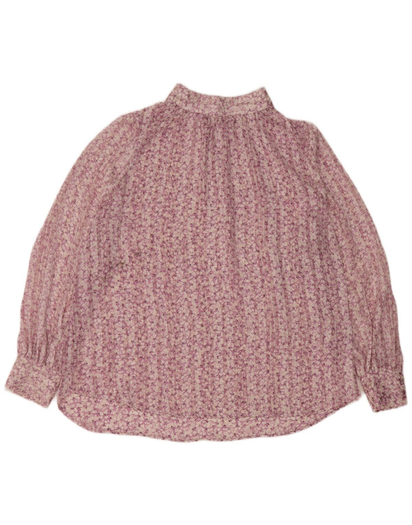 Blusa feminina de manga comprida H&M UK 16 grande poliéster floral rosa