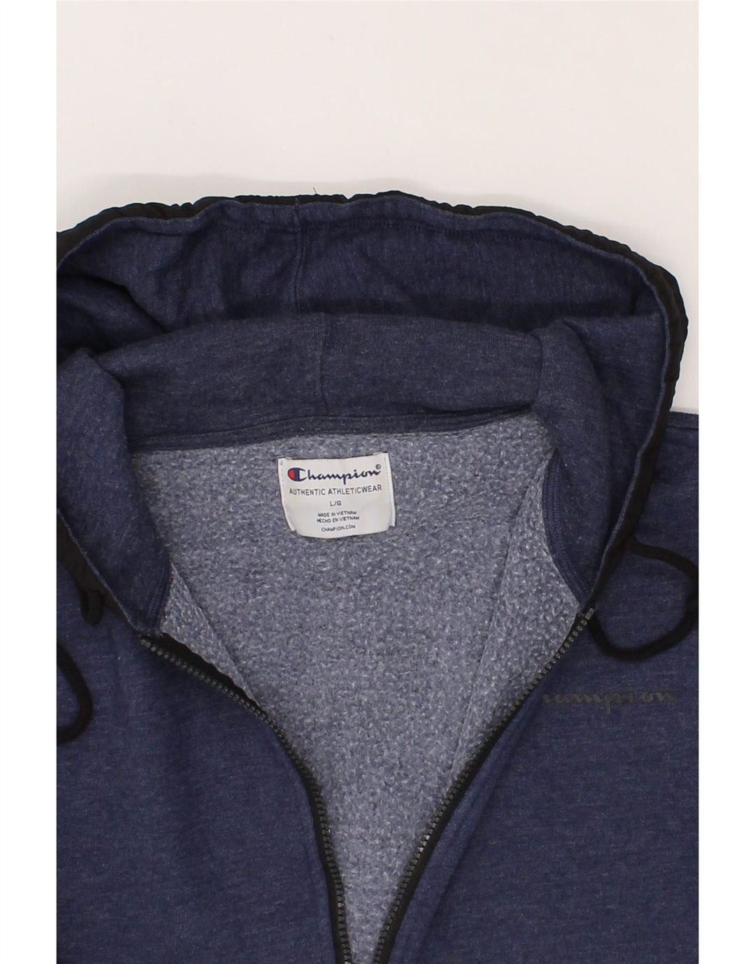 CHAMPION Mens Hoodie Jumper Large Navy Blue Colourblock Cotton Vintage Champion and Second-Hand Champion from Messina Hembry 