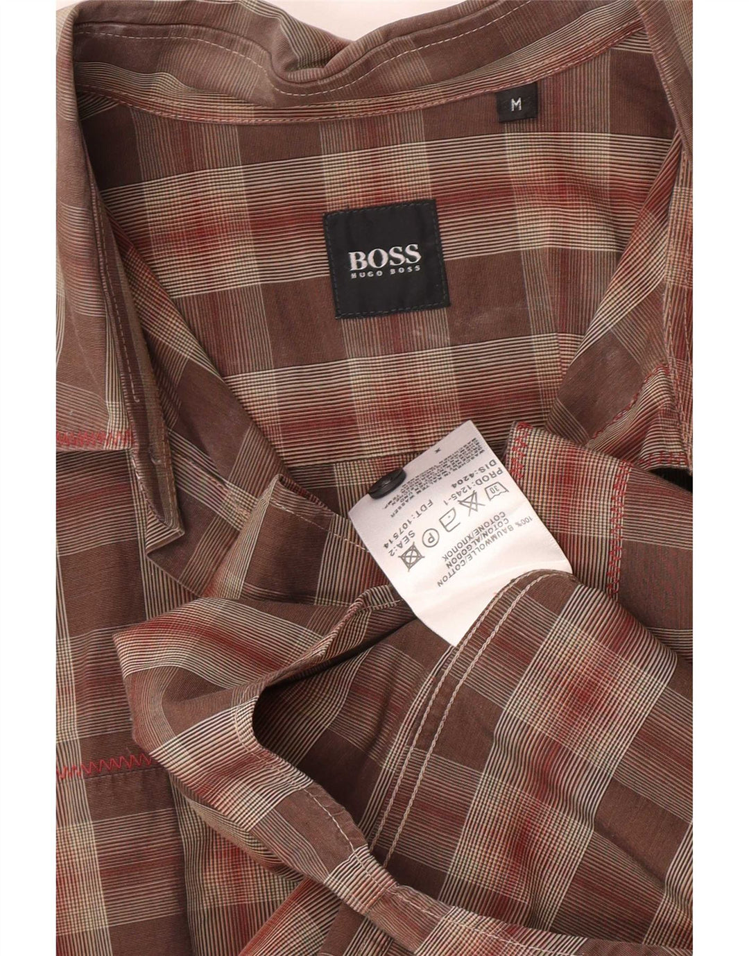 Camisa masculina Hugo Boss de algodão xadrez marrom médio