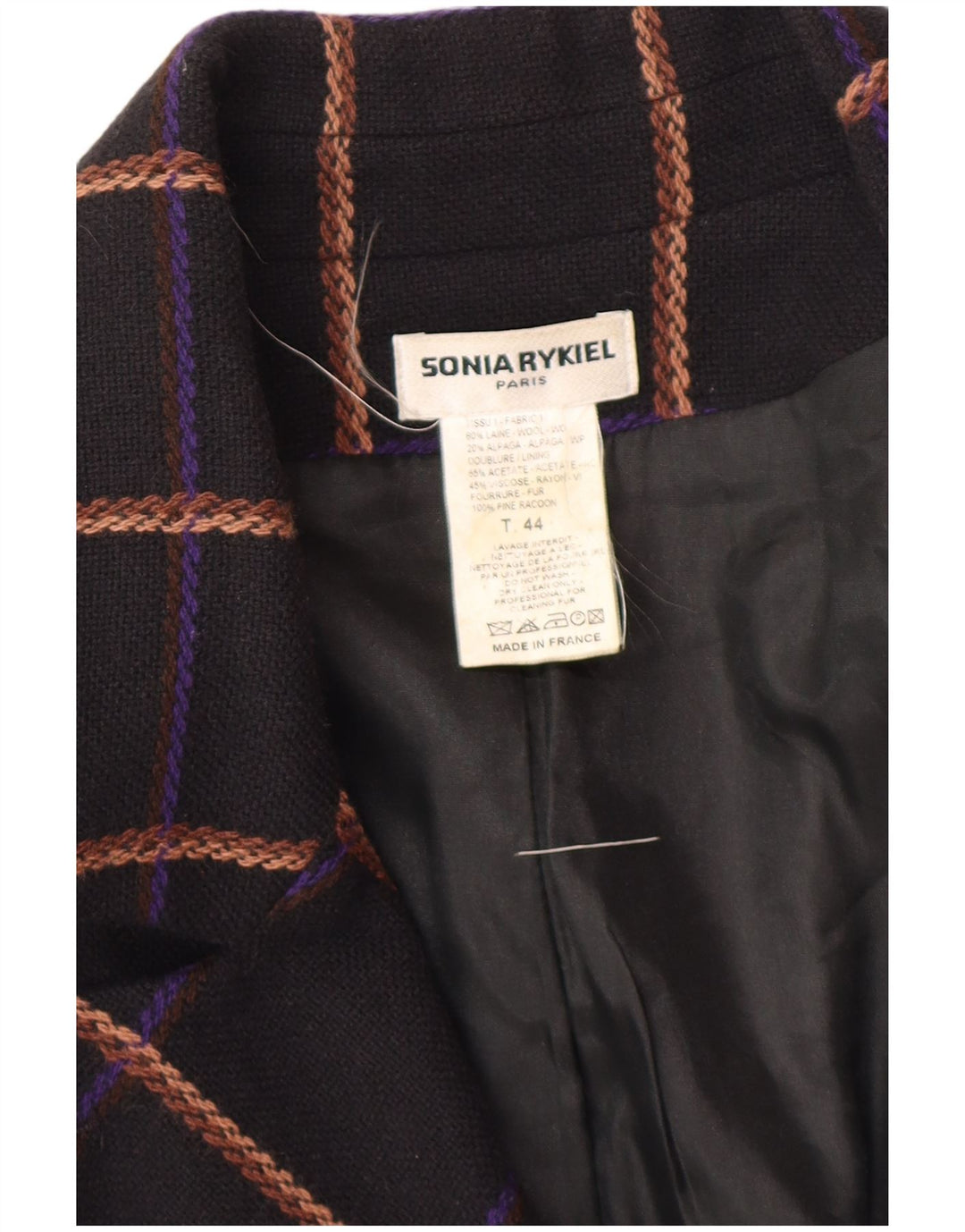 Jaqueta blazer feminina SONIA RYKIEL Longline 4 botões EU 44 XL preto xadrez