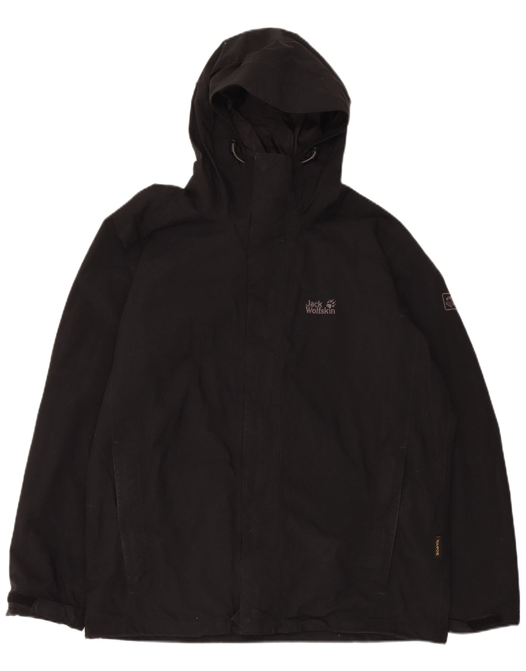 Jaqueta de chuva masculina Jack Wolfskin com capuz Reino Unido 40/42 grande poliamida preta