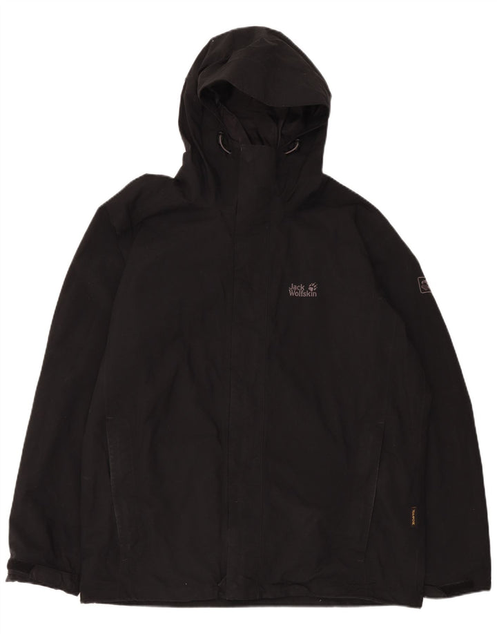 Jaqueta de chuva masculina Jack Wolfskin com capuz Reino Unido 40/42 grande poliamida preta