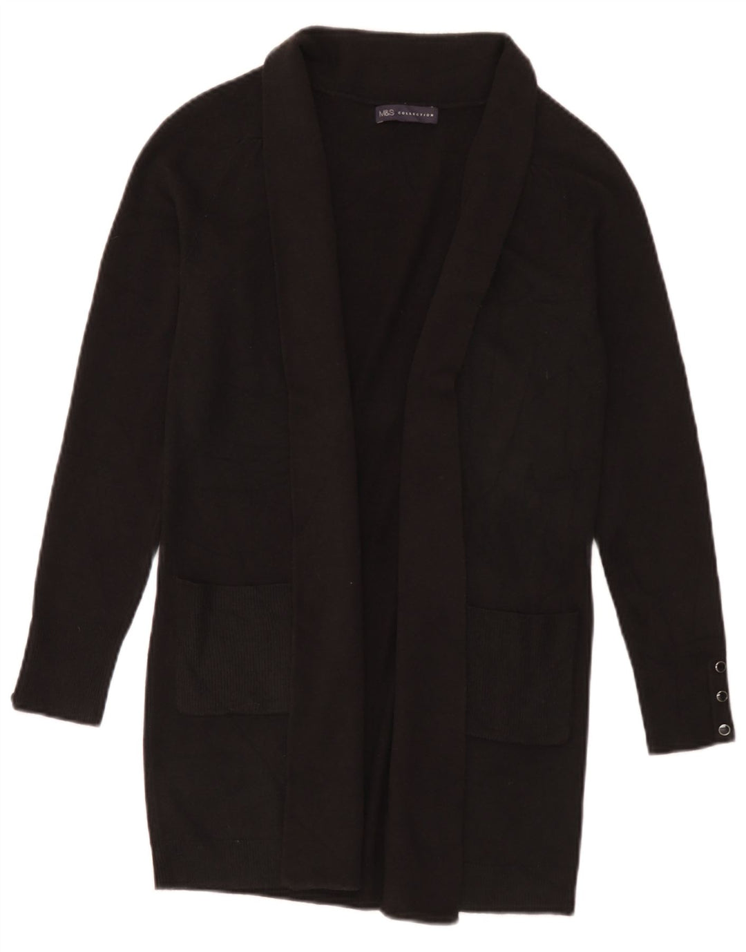 Marks & Spencer Suéter feminino Longline Open Cardigan Reino Unido 8 Pequeno Preto