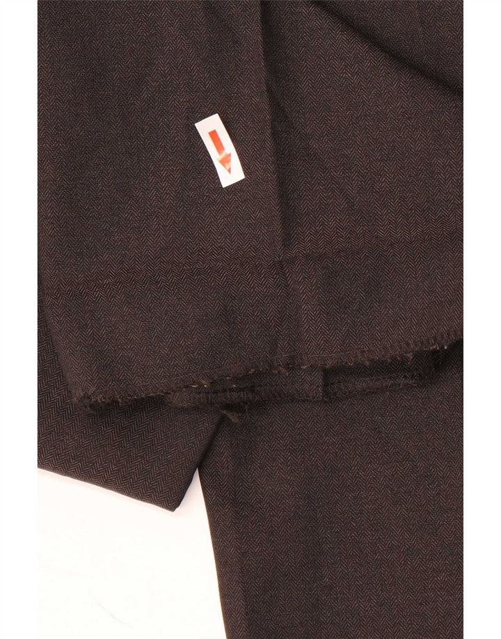 Calça masculina de terno reto Marks & Spencer W34 L31 espinha de peixe marrom
