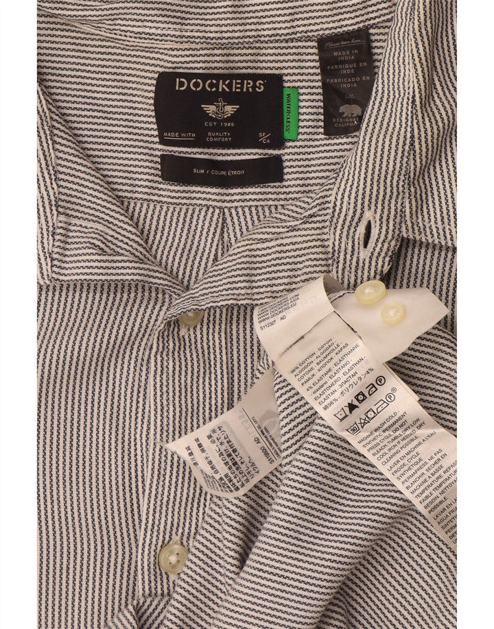 Dockers camisa masculina slim grande algodão listrado cinza