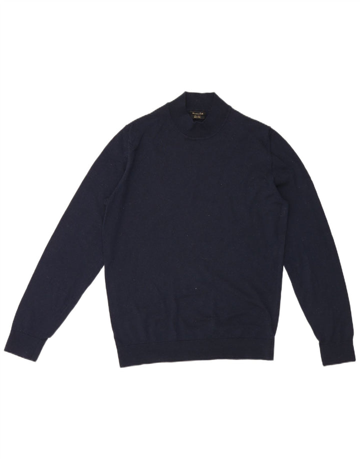 Suéter masculino Massimo Dutti com gola tartaruga, grande lã merino azul marinho