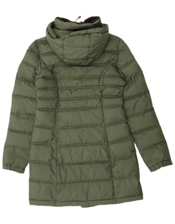 Casaco acolchoado com capuz feminino Superdry UK 6 XS verde poliéster