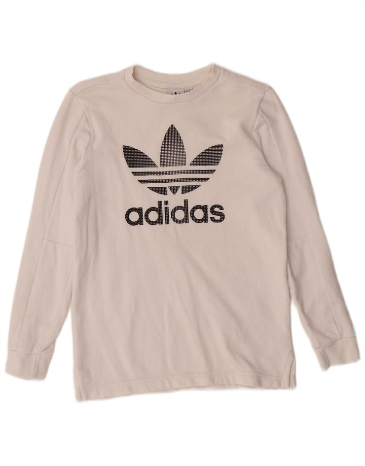 ADIDAS Boys Graphic Top manga comprida 11-12 anos algodão branco