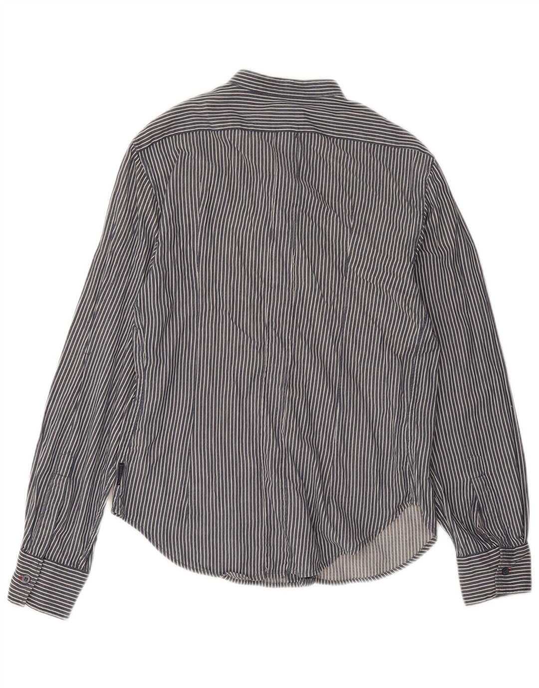 Camisa masculina Armani Jeans grande listrada azul marinho de algodão