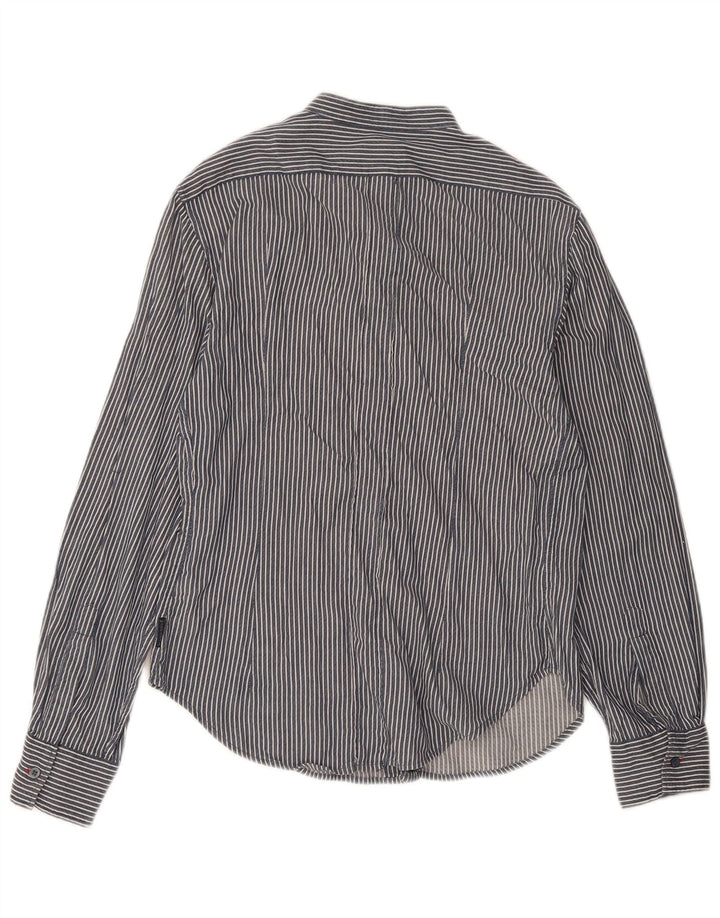 Camisa masculina Armani Jeans grande listrada azul marinho de algodão