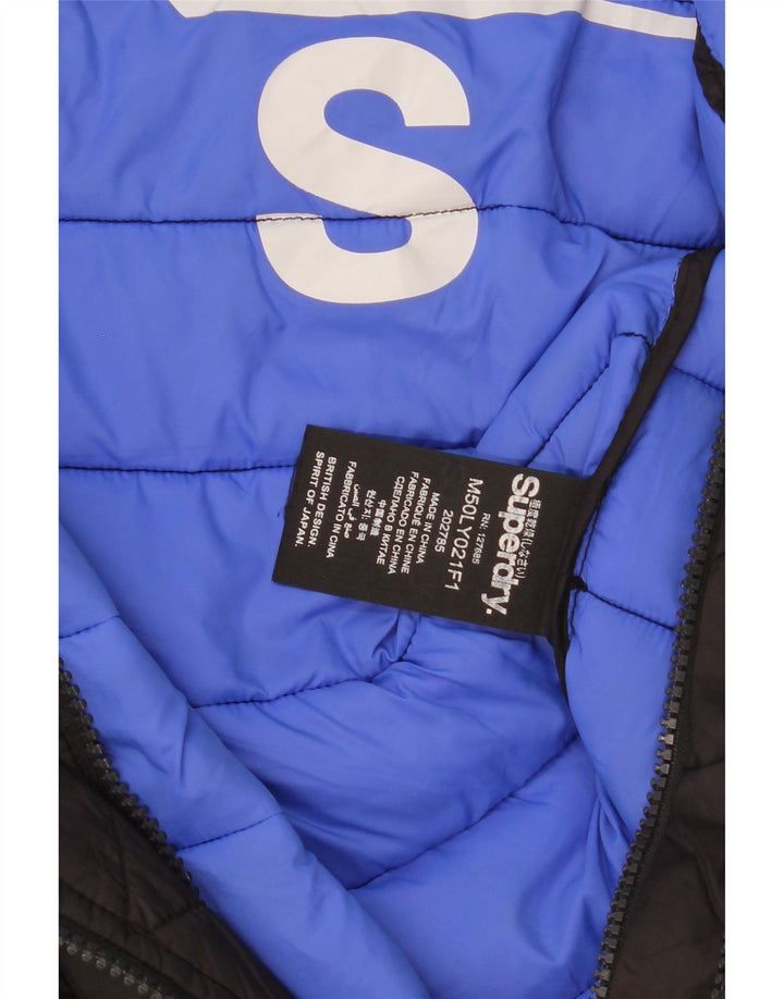 Jaqueta acolchoada com capuz masculina Superdry UK 36 pequena nylon preto